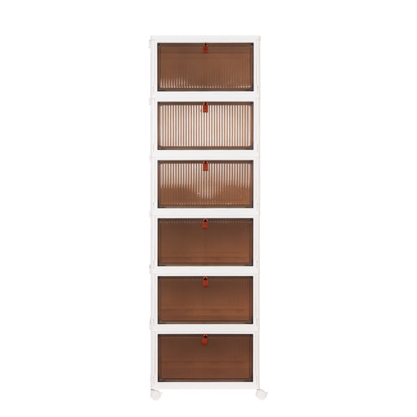 Aufbewahrungsbox faltbar mit Rollen 6er Set weiss/braun