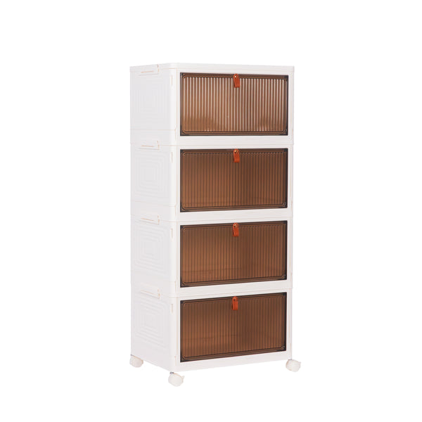 Aufbewahrungsbox faltbar mit Rollen 6er Set weiss/braun