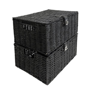 Aufbewahrungskorb mit Deckel RHINE 36 x 19 x 28 cm 2er Set schwarz