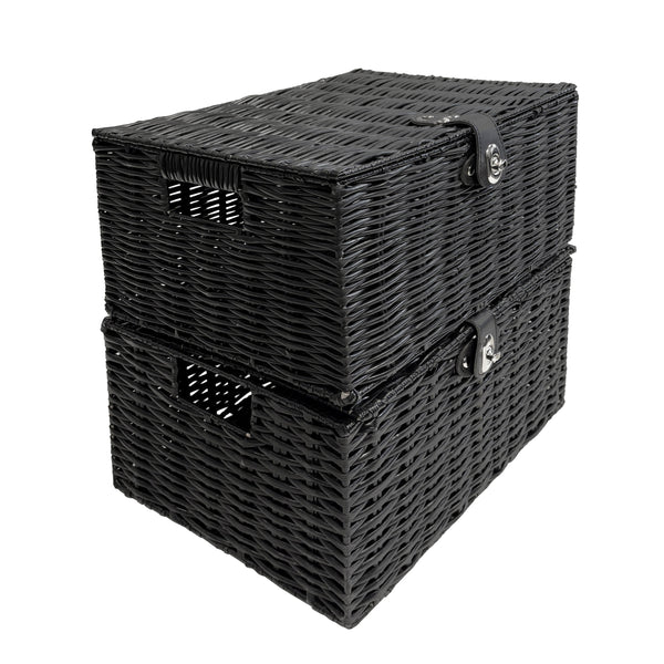 Aufbewahrungskorb mit Deckel RHINE 36 x 19 x 28 cm 2er Set schwarz