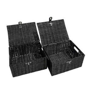 Aufbewahrungskorb mit Deckel RHINE 36 x 19 x 28 cm 2er Set schwarz