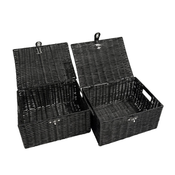 Aufbewahrungskorb mit Deckel RHINE 36 x 19 x 28 cm 2er Set schwarz