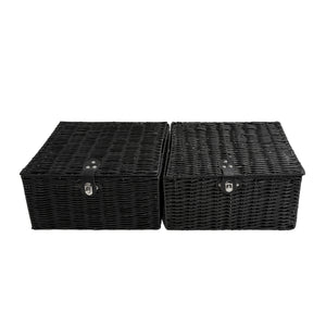 Aufbewahrungskorb mit Deckel RHINE 36 x 19 x 28 cm 2er Set schwarz