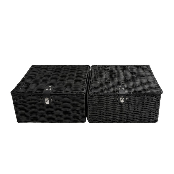 Aufbewahrungskorb mit Deckel RHINE 36 x 19 x 28 cm 2er Set schwarz