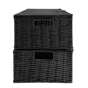 Aufbewahrungskorb mit Deckel RHINE 36 x 19 x 28 cm 2er Set schwarz