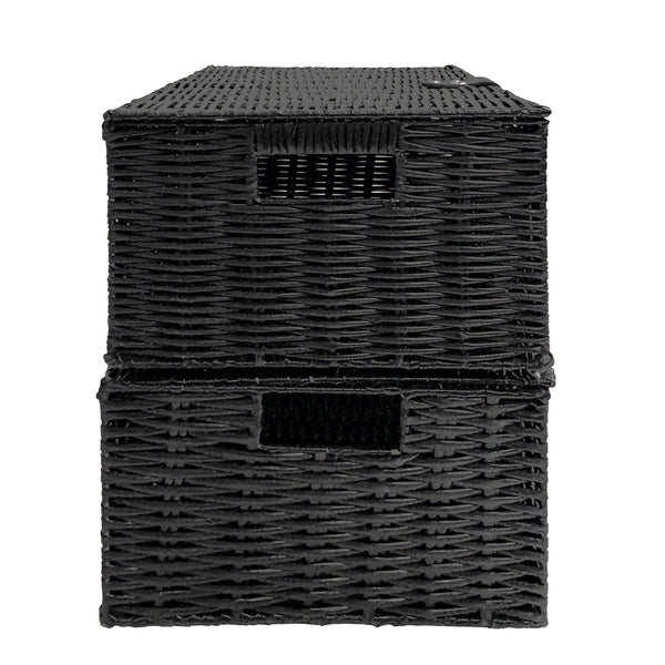 Aufbewahrungskorb mit Deckel RHINE 36 x 19 x 28 cm 2er Set schwarz