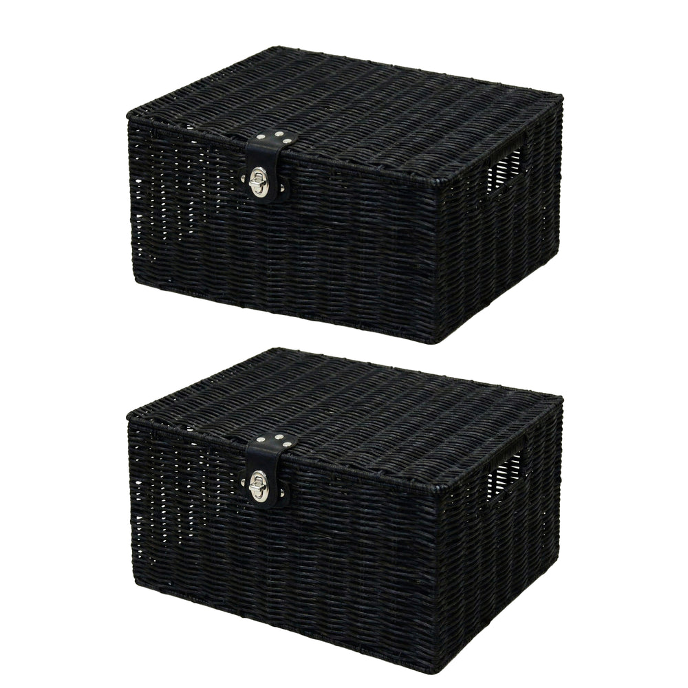 Aufbewahrungskorb mit Deckel RHINE 36 x 19 x 28 cm 2er Set schwarz
