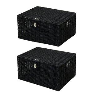 Aufbewahrungskorb mit Deckel RHINE 36 x 19 x 28 cm 2er Set schwarz
