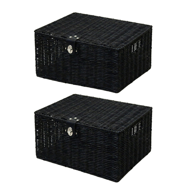Aufbewahrungskorb mit Deckel RHINE 36 x 19 x 28 cm 2er Set schwarz