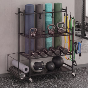 Aufbewahrungsregal auf Rollen für Fitnessgeräte 105 x 39 x 92 cm schwarz