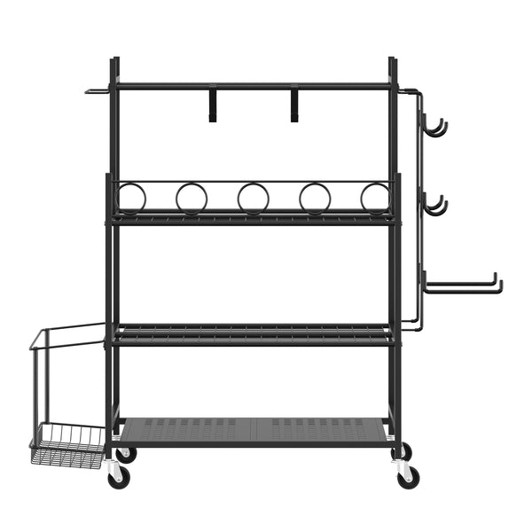 Aufbewahrungsregal auf Rollen für Fitnessgeräte 105 x 39 x 92 cm schwarz