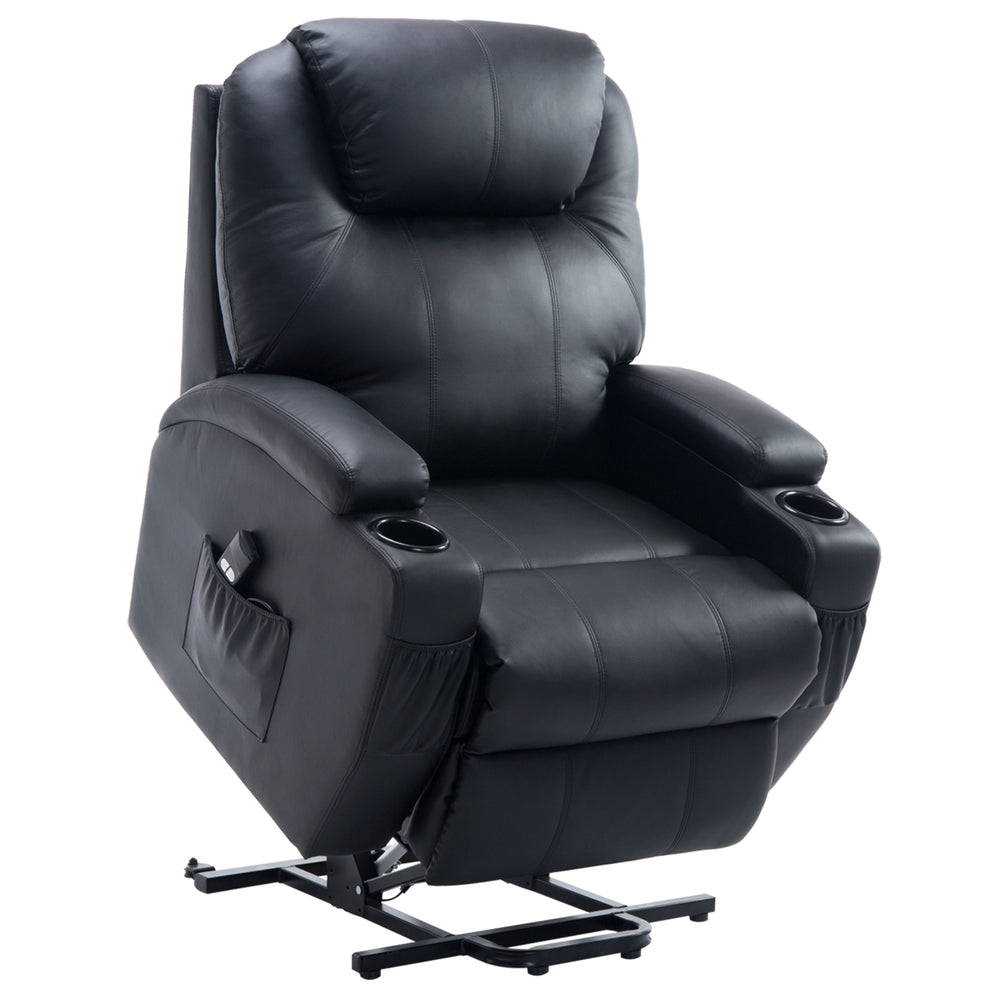 Poltrona elevatrice elettrica, poltrona TV con portabicchieri, nera