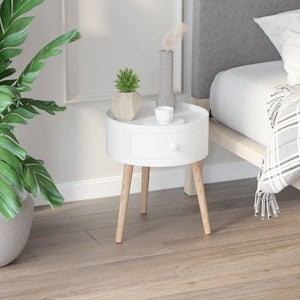 Couchtisch rund Beistelltisch mit Schublade Holz Weiss