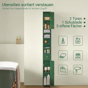 Badezimmer Hochschrank Badschrank mit 5 Fächern schmal Badregal Grün