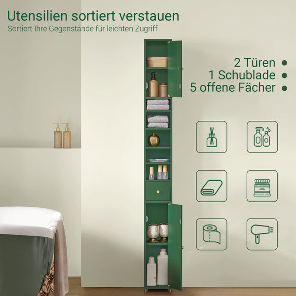 Badezimmer Hochschrank Badschrank mit 5 Fächern schmal Badregal Grün