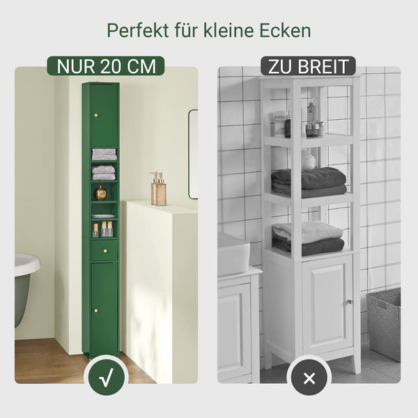 Badezimmer Hochschrank Badschrank mit 5 Fächern schmal Badregal Grün