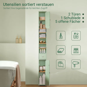 Badezimmer Hochschrank | Badschrank mit 5 Fächern | Badregal Hellgrün