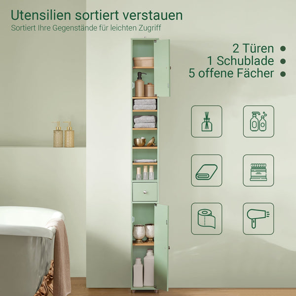 Badezimmer Hochschrank | Badschrank mit 5 Fächern | Badregal Hellgrün