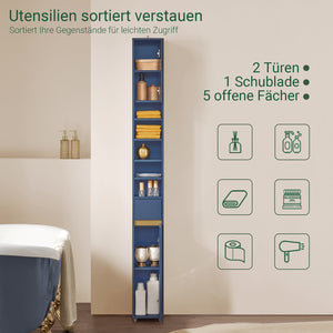 Badezimmer Hochschrank | Badschrank mit 5 Fächern | Badregal Blau