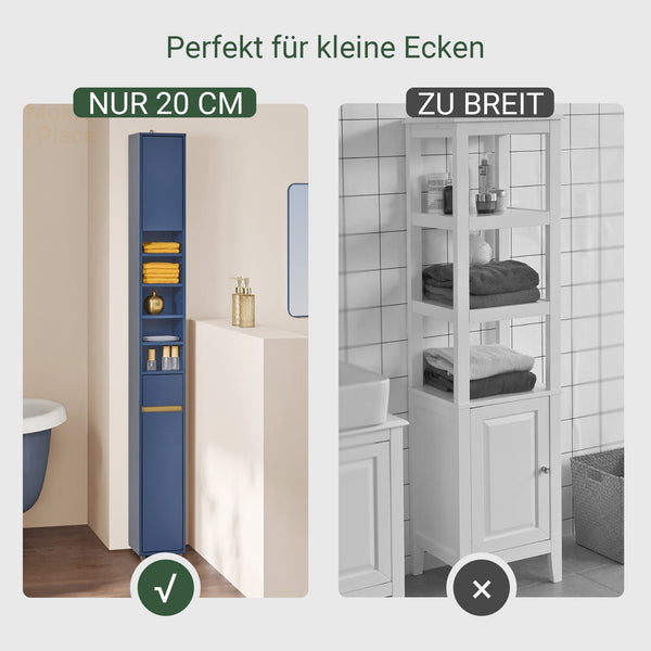 Badezimmer Hochschrank | Badschrank mit 5 Fächern | Badregal Blau