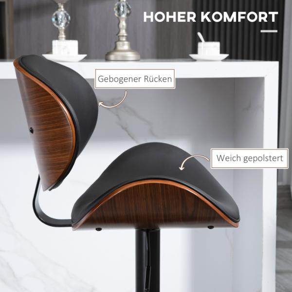 Barhocker-Set, höhenverstellbar, drehbar, Kunstleder, Stahlrahmen, schwarz