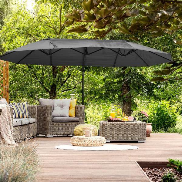 Sonnenschirm mit Kurbel Doppelschirm Gartenschirm Sonnenschutz Metall Grau
