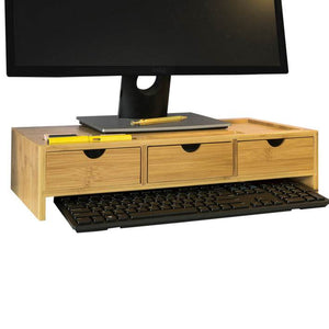 Monitorerhöhung | Monitorständer mit 3 Schubladen | Bambus | BBF03-N