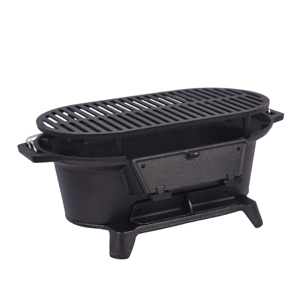 BBQ Holzkohlegrill Tischgrill Gusseisen 49 x 27 x 22 cm