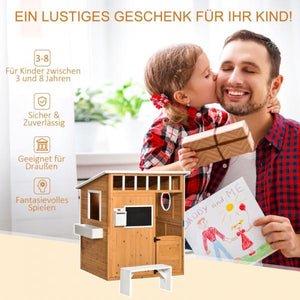 Spielhaus Holz Kinderspielhaus Briefkasten Outdoor Gartenspielhaus mit Blumentopfrack
