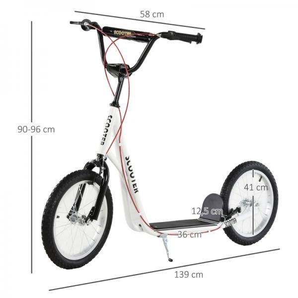 Kinderroller Scooter Tretroller Cityroller Kickscooter Kickboard mit Luftreifen Faltbar 16 Zoll Weiss