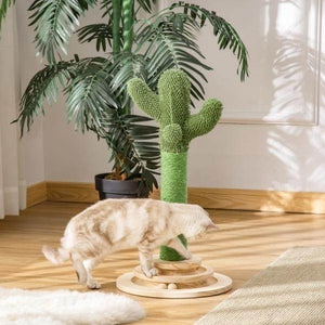 Kratzbaum Kaktus Katzenbaum Kiefernholz Sisal Seil Kratzstamm 60 cm Grün+Natur