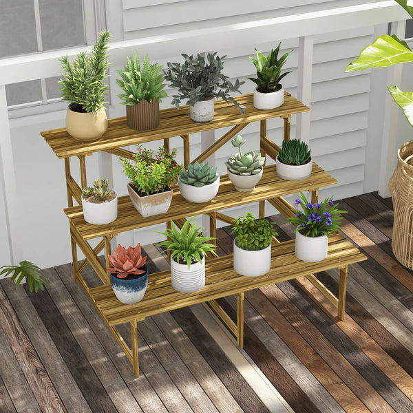 Pflanzentreppe Blumenregal Tannenholz 3 Stufen L120 x W80 x H80cm