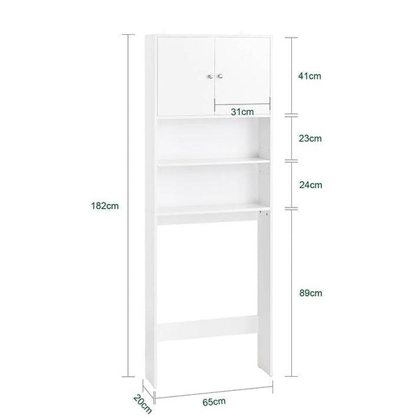 Toilettenregal | Waschmaschinenschrank | Badezimmerregal mit Schrank | Weiss