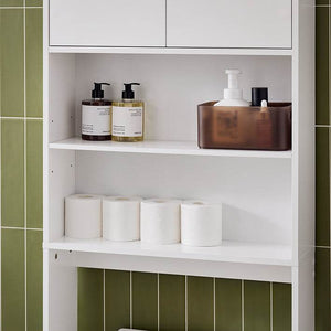 Toilettenregal | Waschmaschinenschrank | Badezimmerregal mit Schrank | Weiss