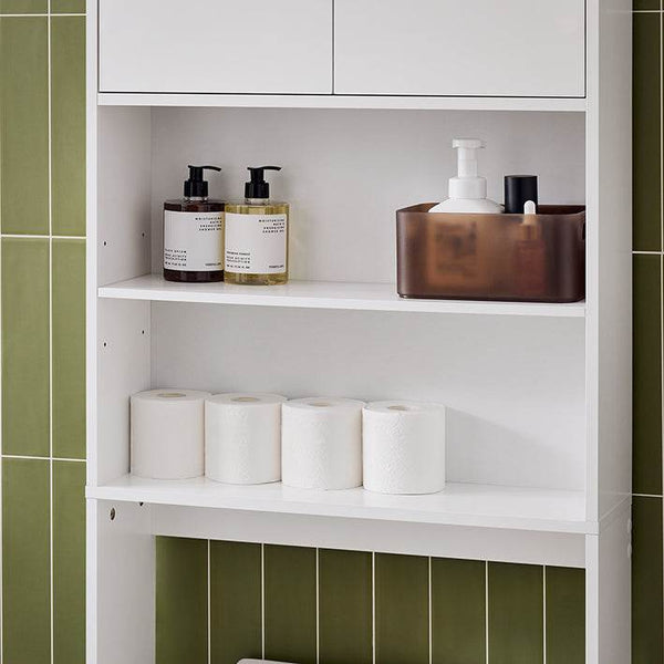 Toilettenregal | Waschmaschinenschrank | Badezimmerregal mit Schrank | Weiss