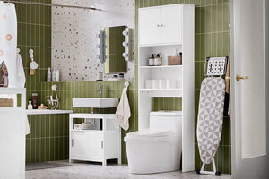 Toilettenregal | Waschmaschinenschrank | Badezimmerregal mit Schrank | Weiss
