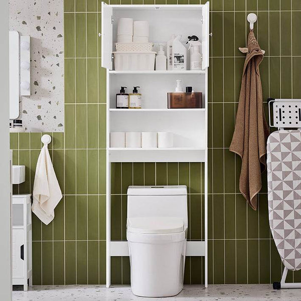 Toilettenregal | Waschmaschinenschrank | Badezimmerregal mit Schrank | Weiss