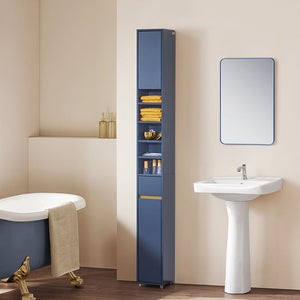 Badezimmer Hochschrank | Badschrank mit 5 Fächern | Badregal Blau