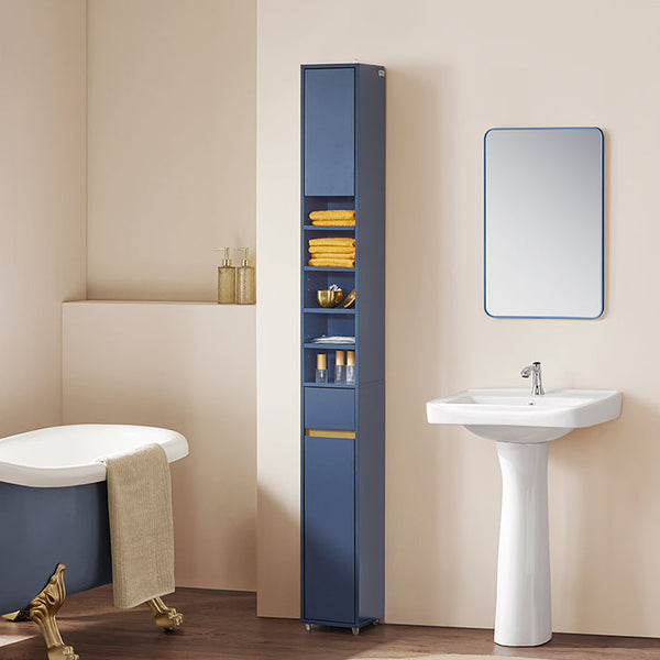 Badezimmer Hochschrank | Badschrank mit 5 Fächern | Badregal Blau