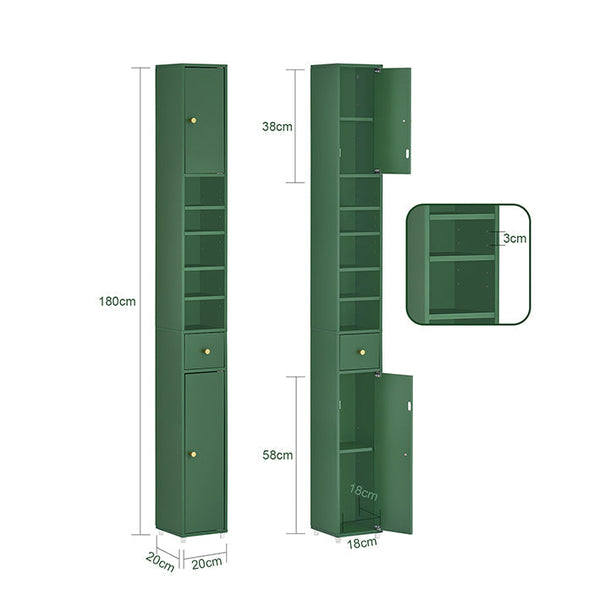 Badezimmer Hochschrank Badschrank mit 5 Fächern schmal Badregal Grün