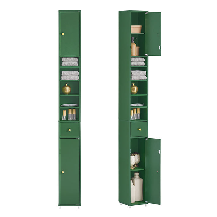 Badezimmer Hochschrank Badschrank mit 5 Fächern schmal Badregal Grün