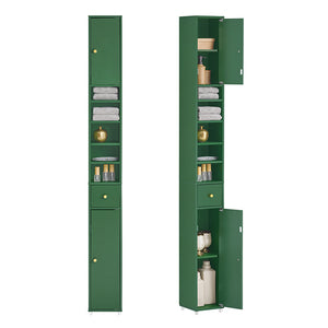 Badezimmer Hochschrank Badschrank mit 5 Fächern schmal Badregal Grün