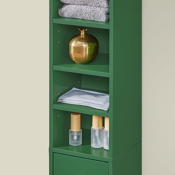 Badezimmer Hochschrank Badschrank mit 5 Fächern schmal Badregal Grün