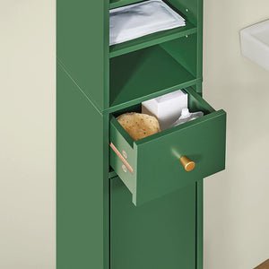 Badezimmer Hochschrank Badschrank mit 5 Fächern schmal Badregal Grün