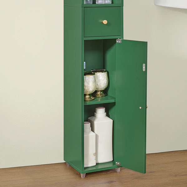 Badezimmer Hochschrank Badschrank mit 5 Fächern schmal Badregal Grün