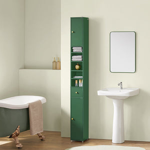 Badezimmer Hochschrank Badschrank mit 5 Fächern schmal Badregal Grün
