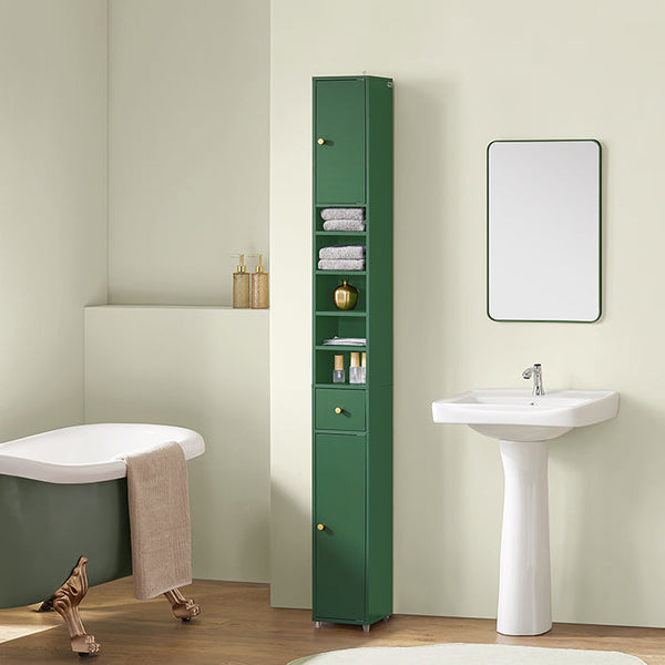 Badezimmer Hochschrank Badschrank mit 5 Fächern schmal Badregal Grün