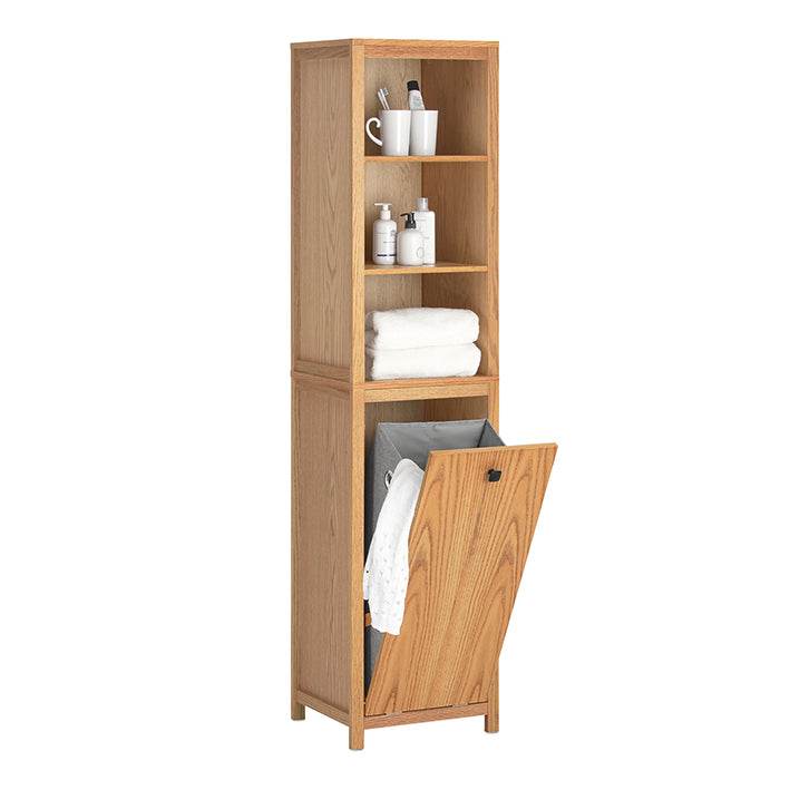Badschrank schmal mit Wäschesack | Hochschrank | Badregal | Natur | BZR95-N