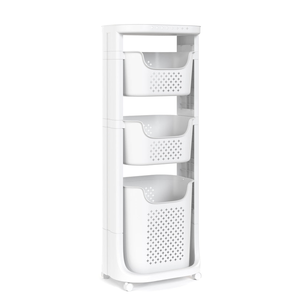 Mensola da bagno, cesto portabiancheria su ruote, 35L, bianco