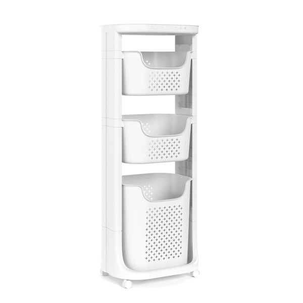 Badezimmerregal Wäschekorb auf Rollen 35L weiss